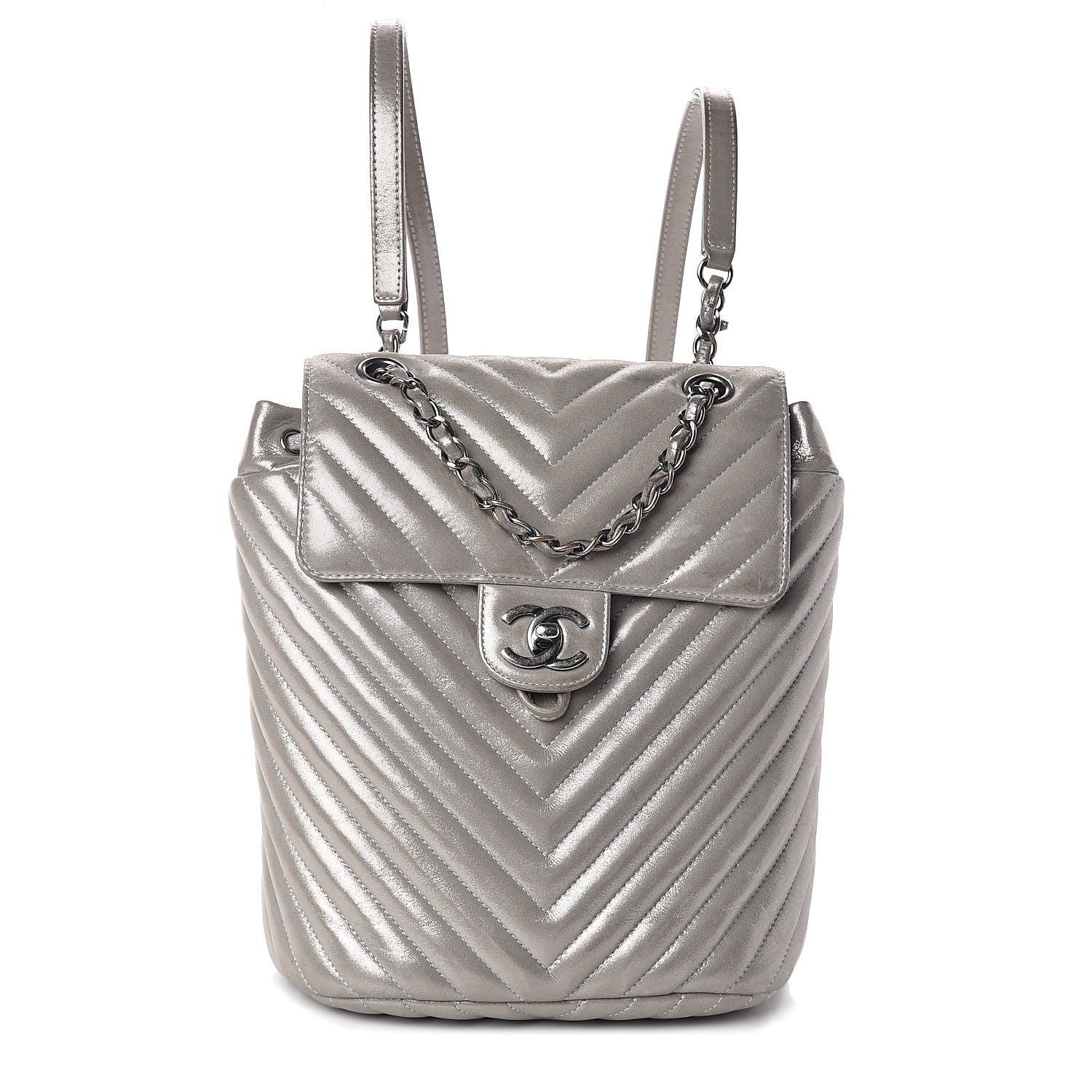 Chanel Metallic Calfskin Chevron Quilted Small Urban Spirit Backpack Silver 1 of 12