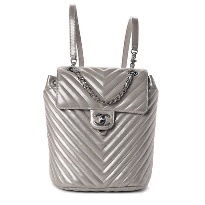 Chanel Metallic Calfskin Chevron Quilted Small Urban Spirit Backpack Silver 1 of 12