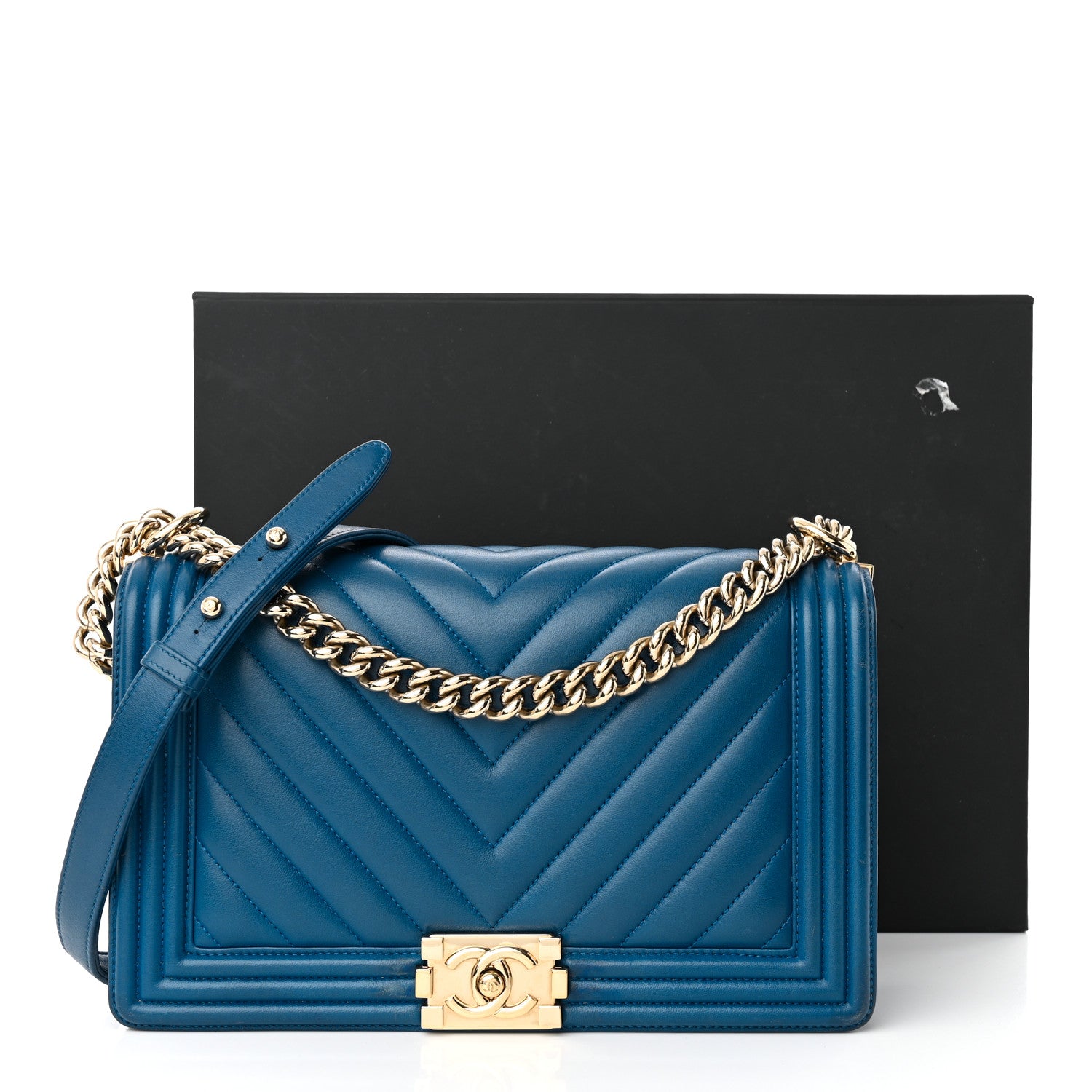 Chanel Lambskin Chevron Quilted New Medium Boy Flap Blue 20 of 20