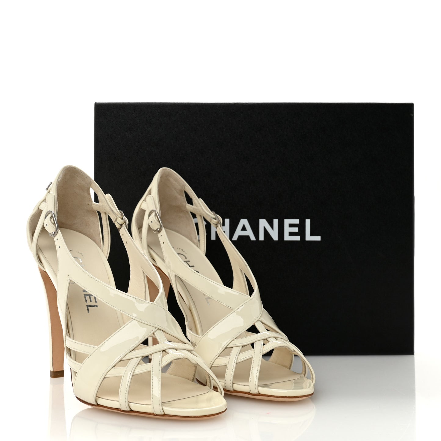 Patent Cut Out Ankle Strap Sandals 37.5 White