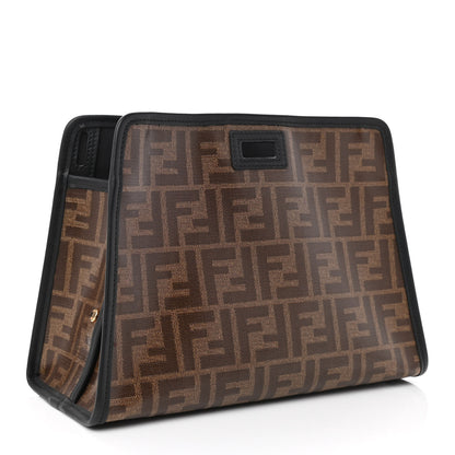 Fendi Glazed Fabric Vitello Century FF 1974 Stamp Patch Mini Peekaboo Defender Cover Mogano Panna Black 2 of 7