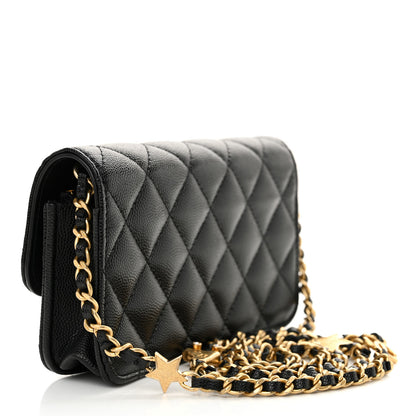 Chanel Caviar Quilted Glitter CC Roller Skate Wallet On Chain WOC Black 2 of 12