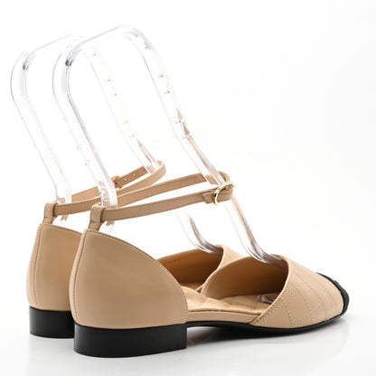 Chanel Lambskin Grosgrain Cap Toe CC Ankle Strap Sandals 37 Beige Black 4 of 8