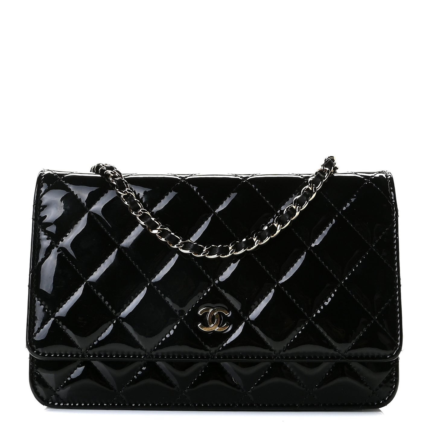 Patent Quilted Wallet On Chain WOC Black