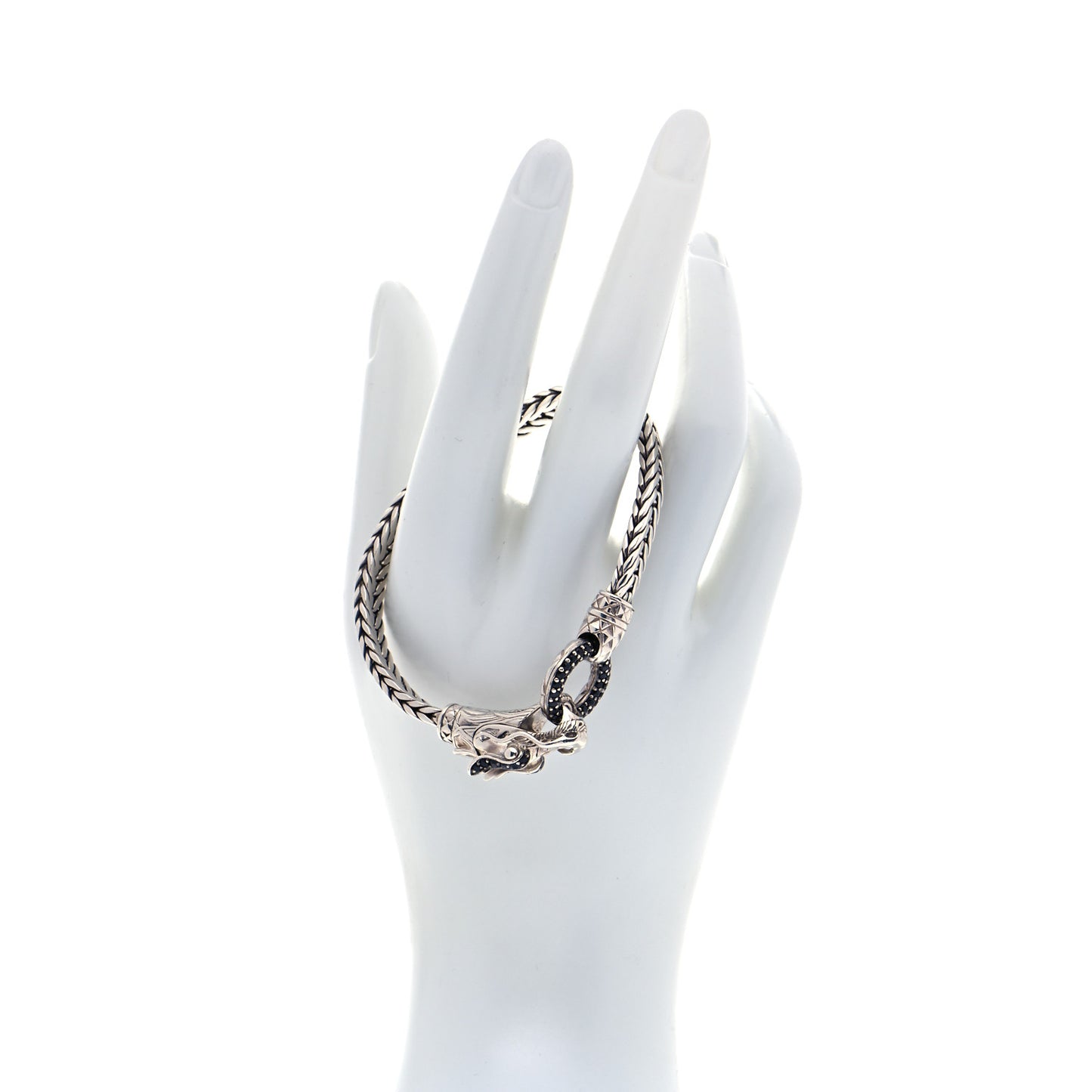 Sterling Silver Black Sapphire Legends Naga Station Bracelet