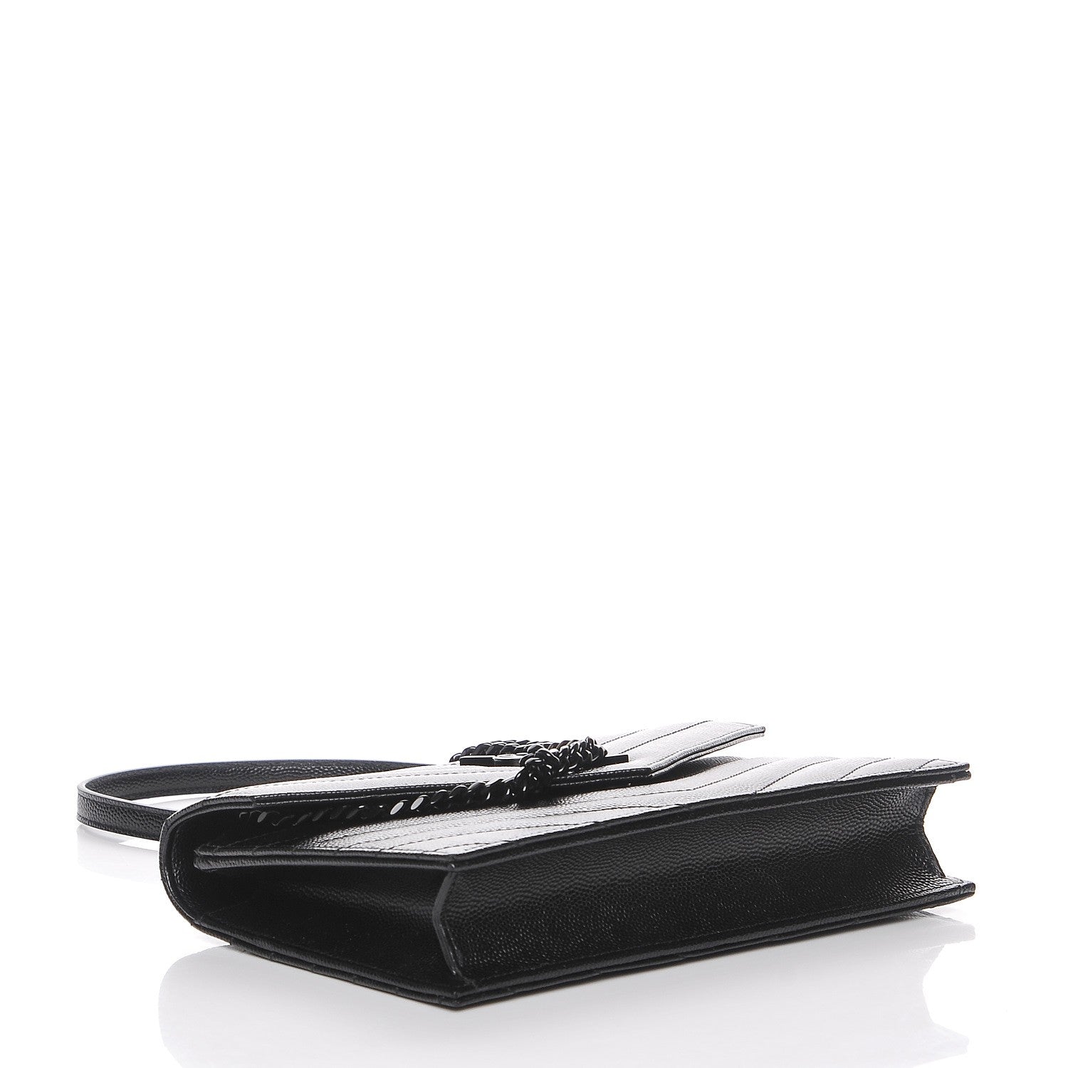 Saint Laurent Grain De Poudre Matelasse Chevron Monogram Envelope Chain Wallet Black 4 of 8