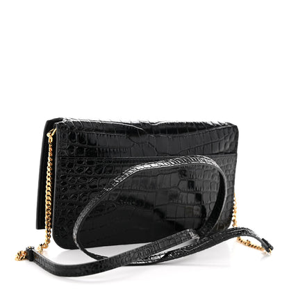 Saint Laurent Crocodile Embossed Monogram Phone Holder Crossbody Black 3 of 10
