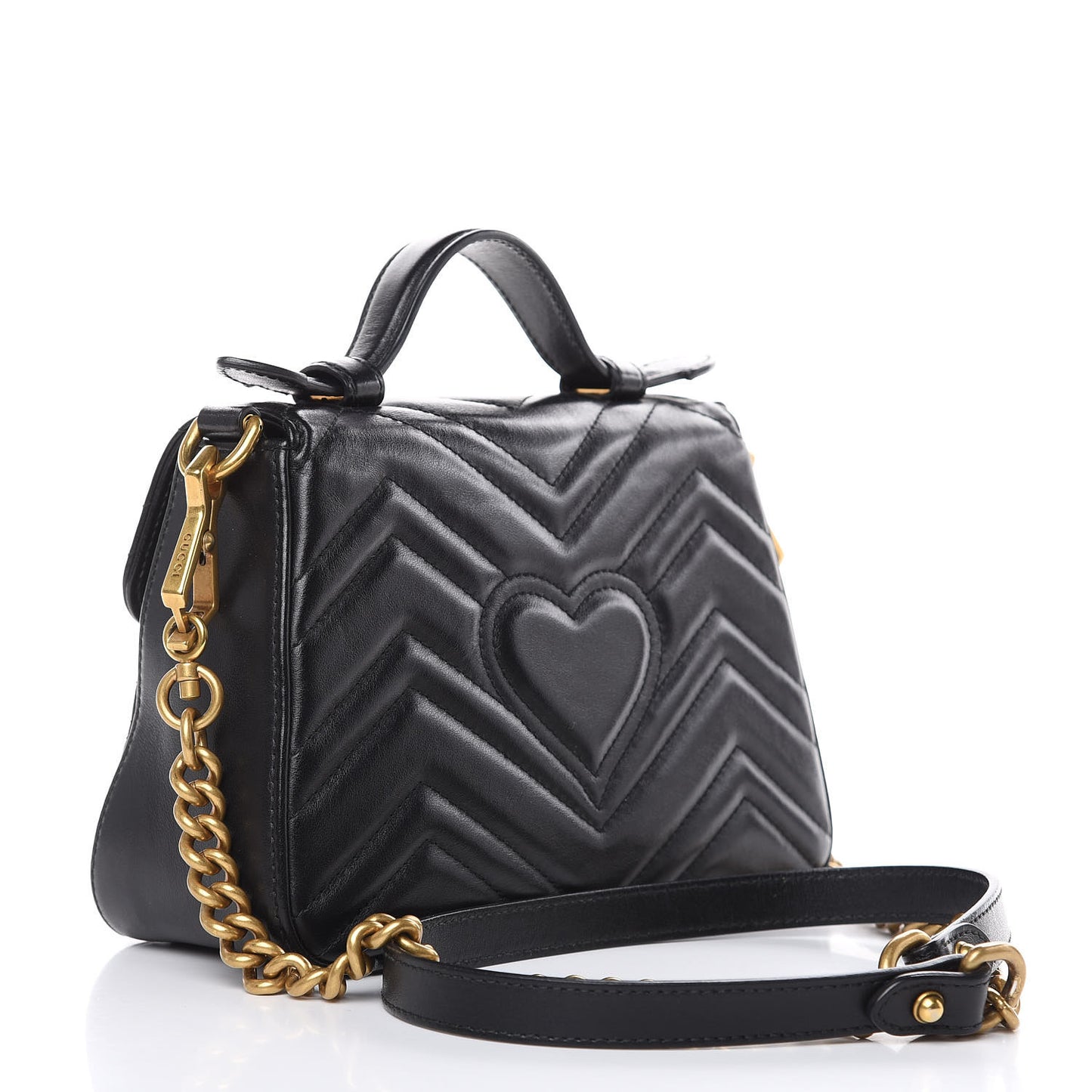 Calfskin Matelasse Mini GG Marmont Top Handle Shoulder Bag Black