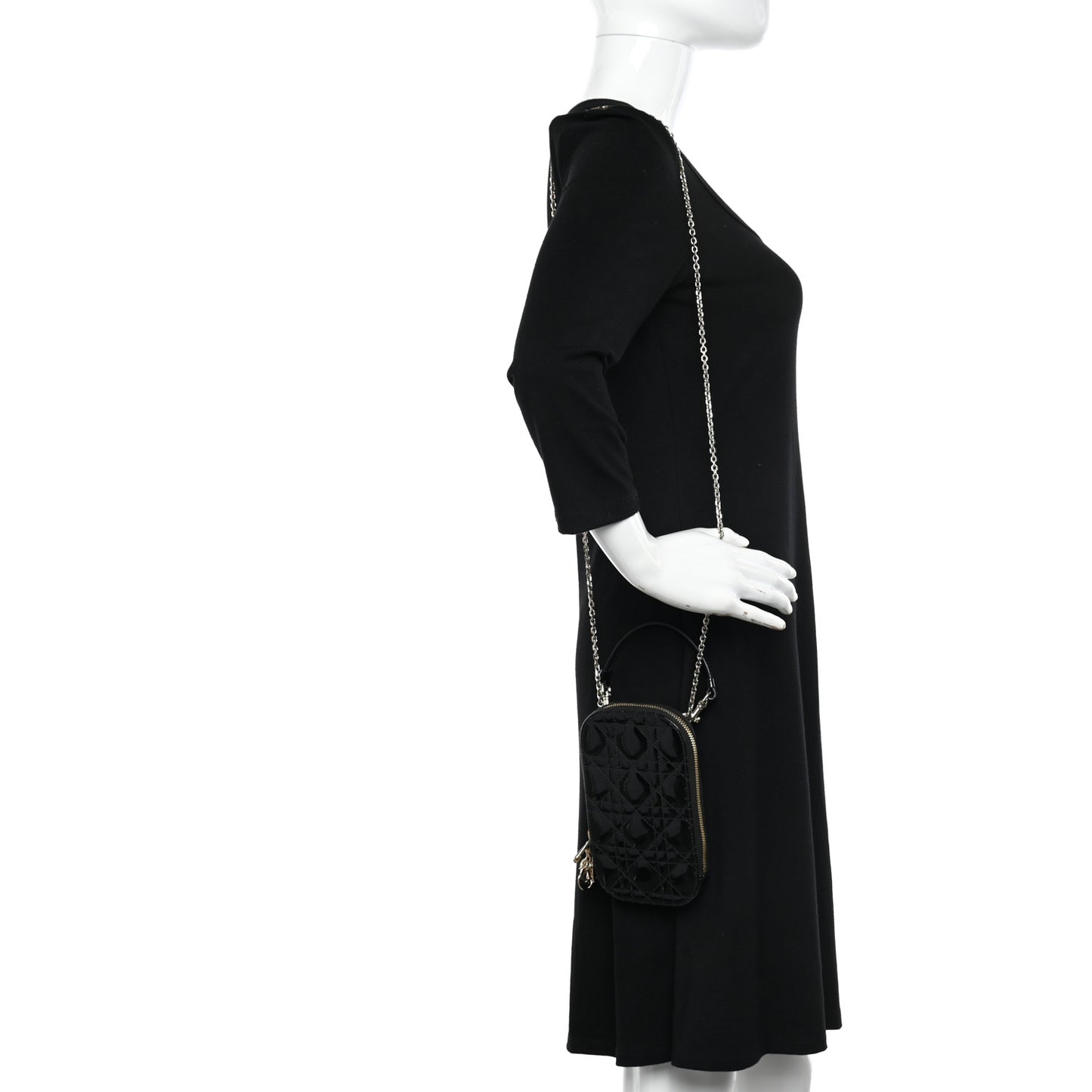 Patent Cannage Lady Dior Phone Holder Black