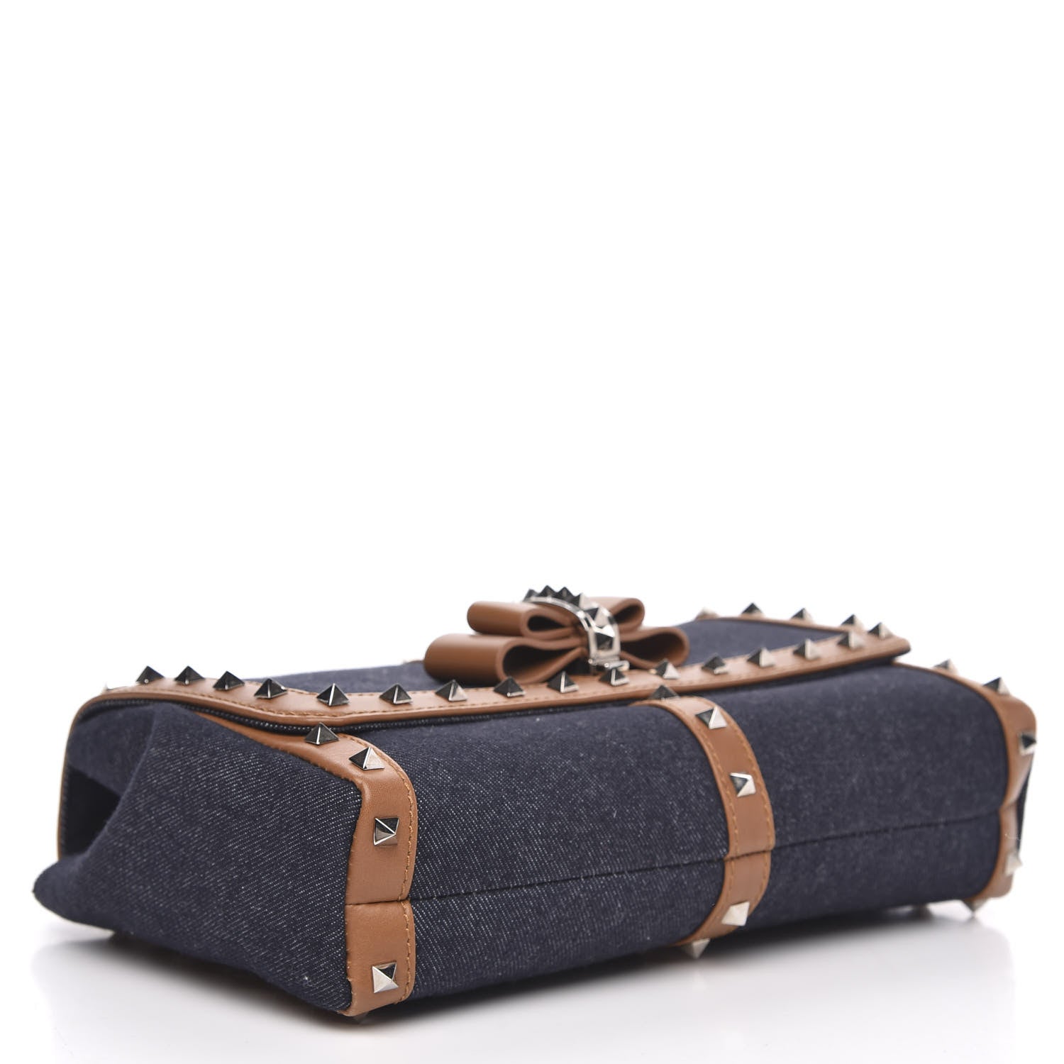 Christian Louboutin Denim Calfskin Spiked Small Sweety Charity Shoulder Bag Blue Cuoio 4 of 9