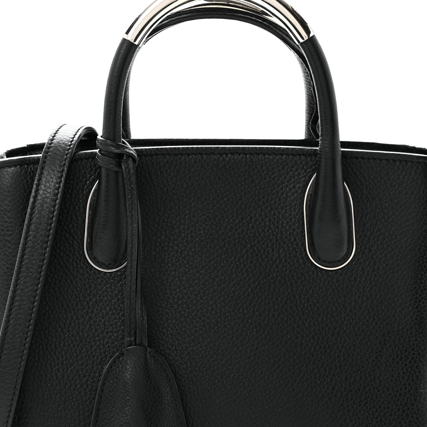 Grained Calfskin Small Open Bar Tote Black