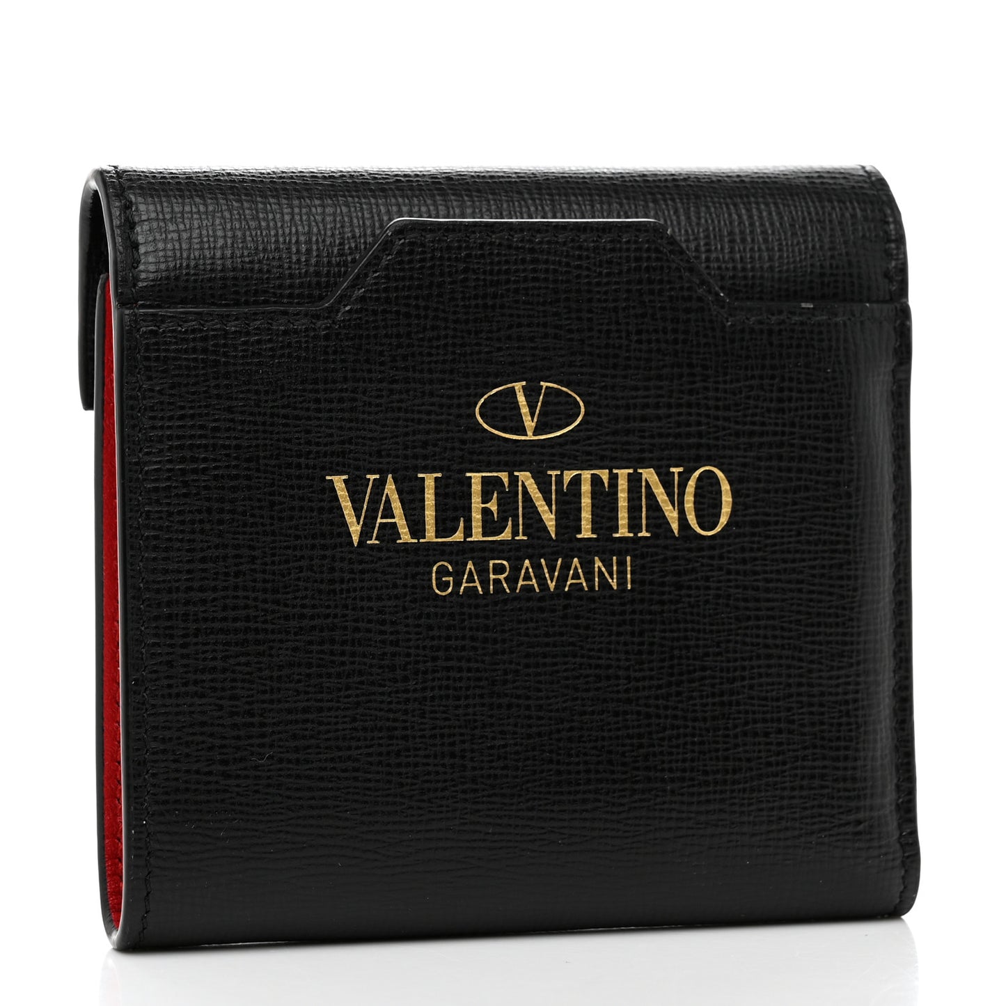 Textured Calfskin Rockstud Flip Lock Alcove Wallet Black