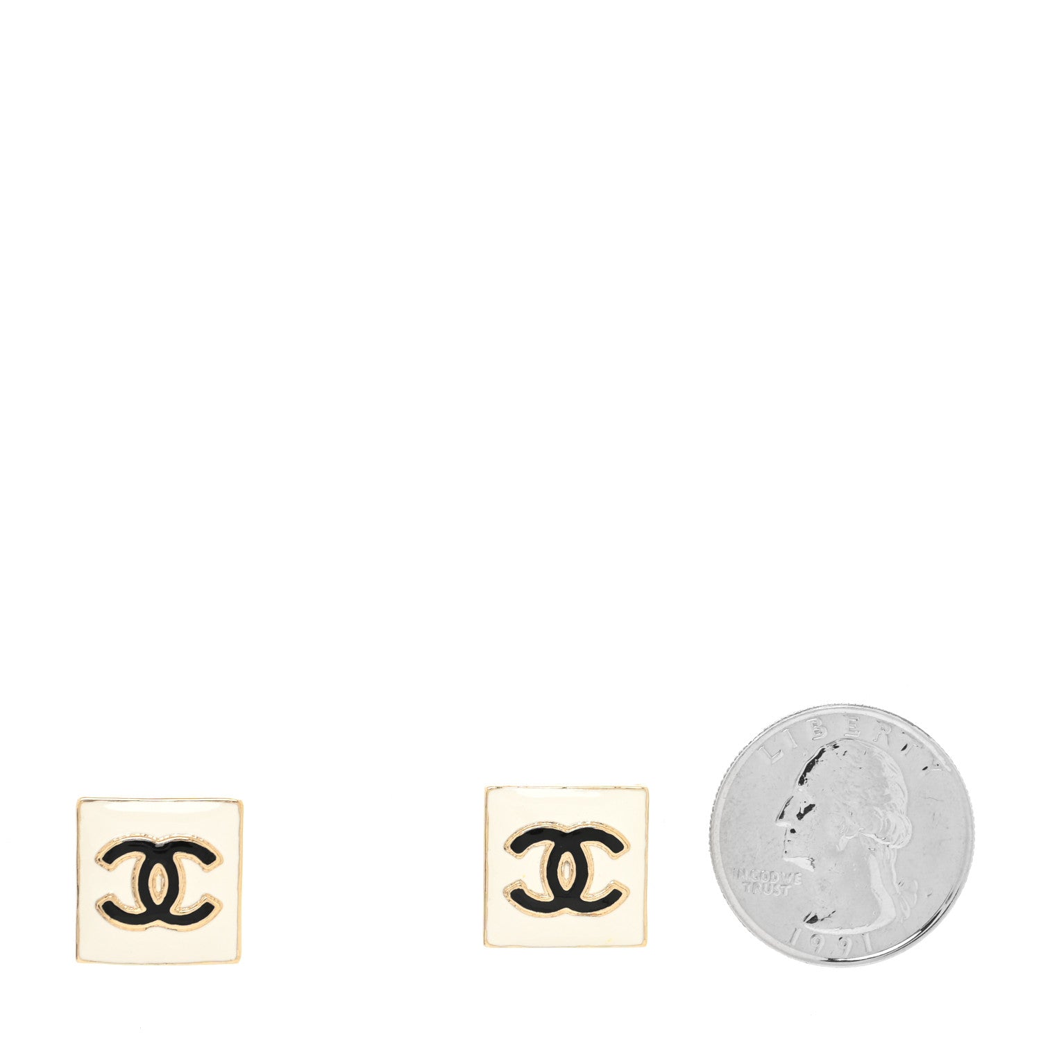 Chanel Metal Enamel CC Square Earrings Gold Black White 2 of 4