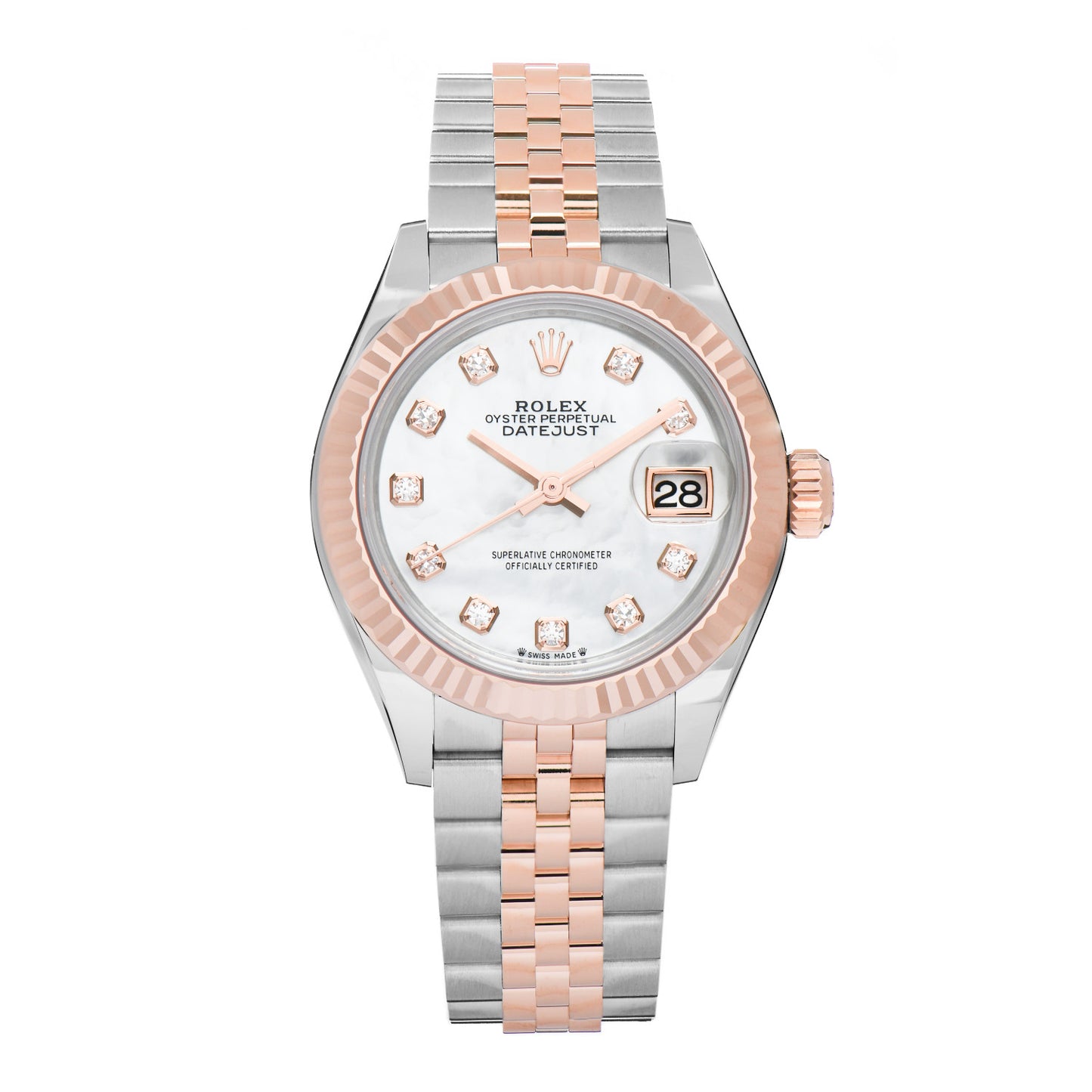 Stainless Steel 18K Everose Gold Diamond Mother of Pearl 28mm Oyster Perpetual Datejust Watch 279171
