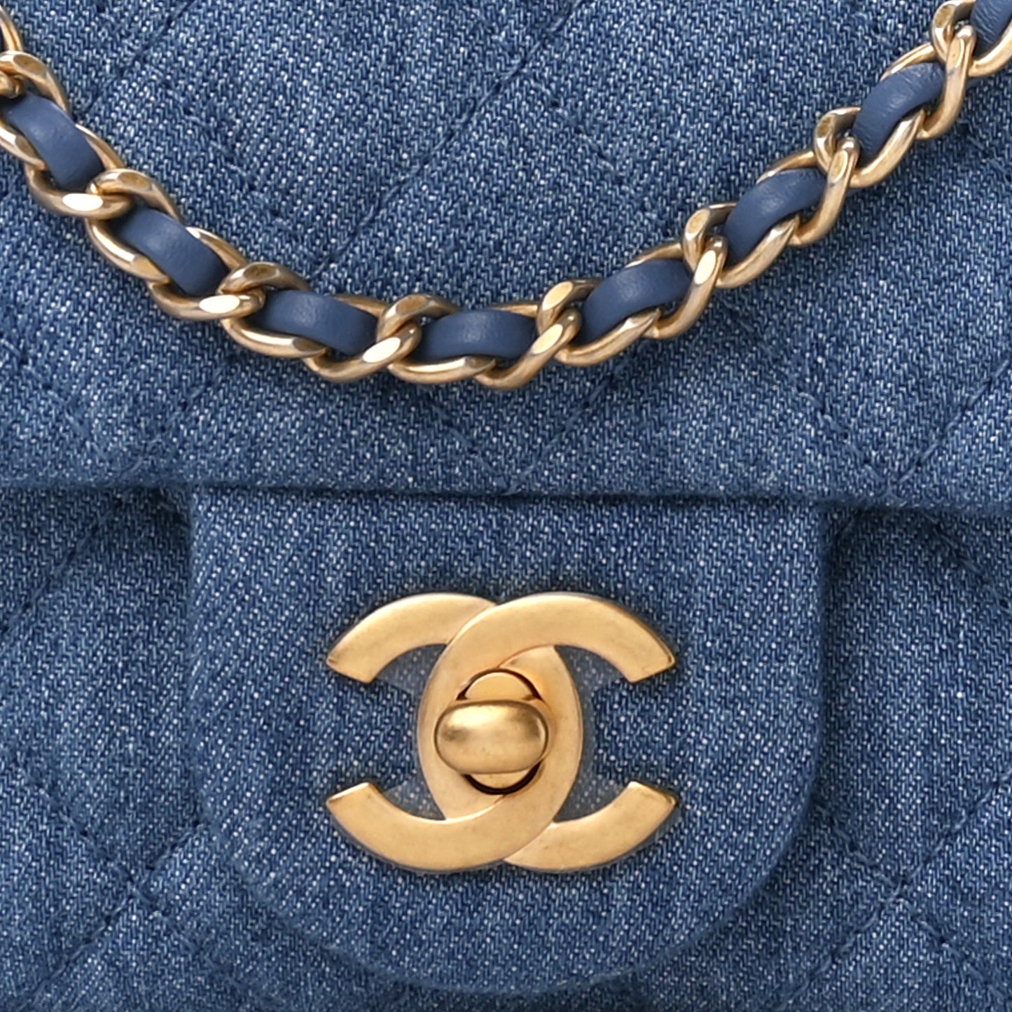 Denim Quilted Mini Pearl Crush Rectangular Flap Blue