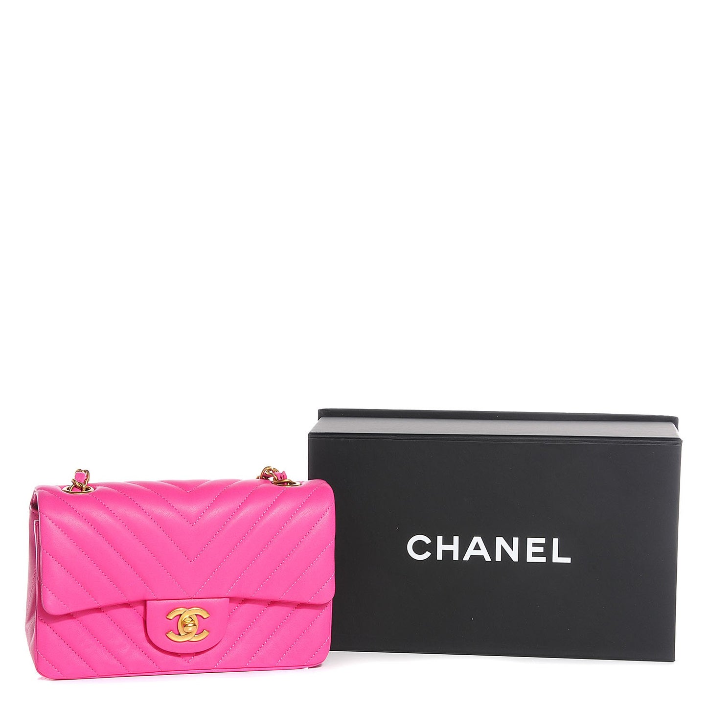 Lambskin Chevron Quilted Mini Rectangular Flap Fuchsia
