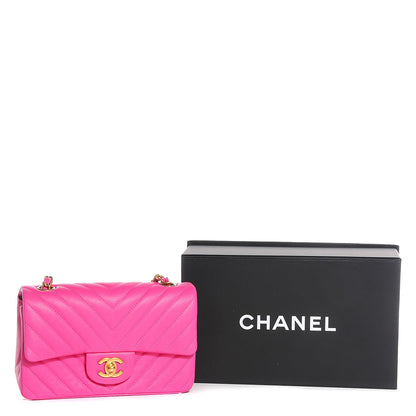 Chanel Lambskin Chevron Quilted Mini Rectangular Flap Fuchsia 5 of 9