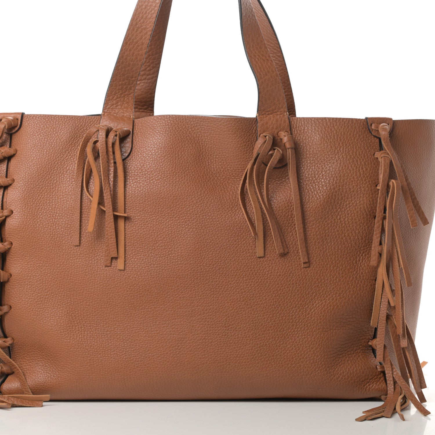 Valentino Garavani Grained Calfskin C-Rockee Fringe Tote Light Cuir 7 of 9