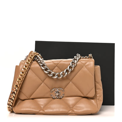 Chanel Lambskin Quilted Large Chanel 19 Flap Beige 11 of 11