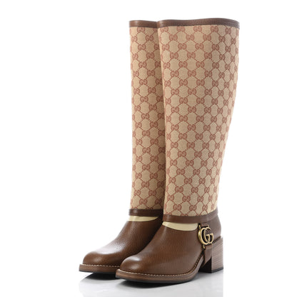 Gucci GG Monogram Calfskin Lola Tall Boots 39 Beige Ruggine Cuir 3 of 13