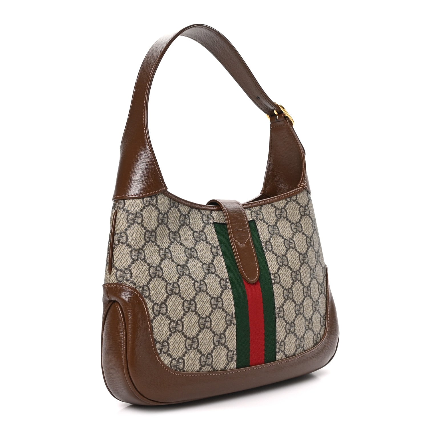 Gucci GG Supreme Monogram Azalea Calfskin Web Small Jackie 1961 Hobo Beige Ebony Brown Sugar 3 of 10
