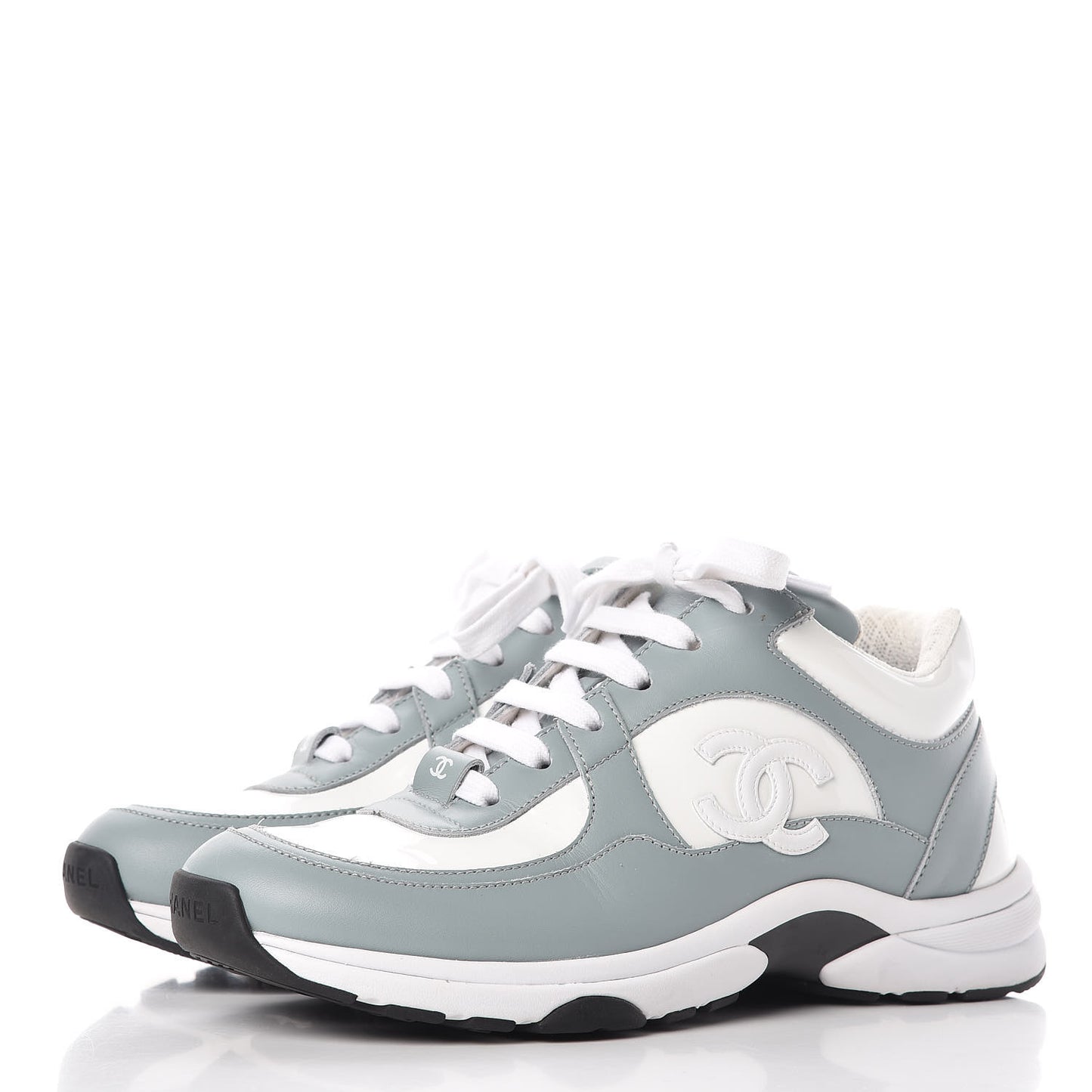 Patent Calfskin CC Womens Sneakers 37 White Light Blue