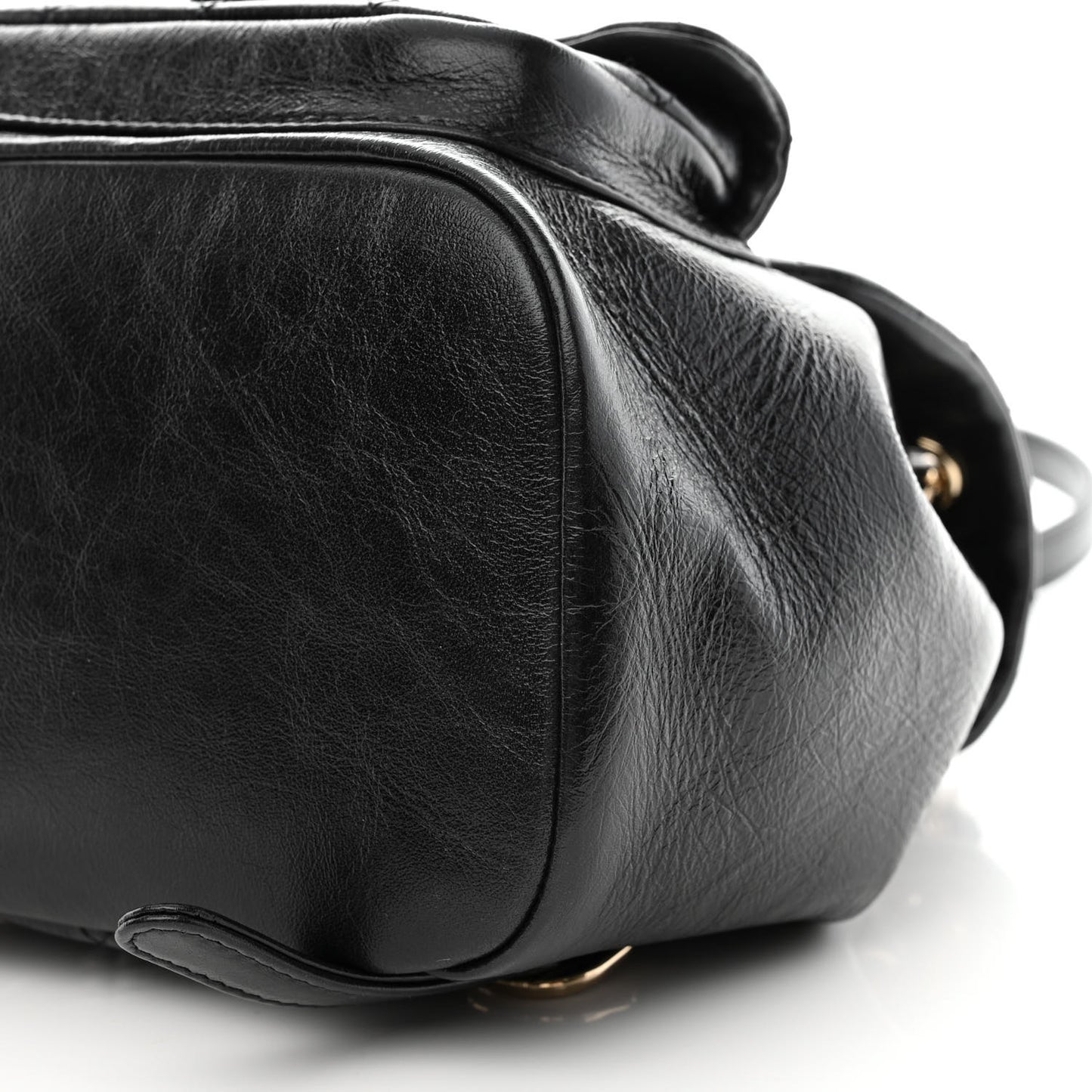 Glazed Aged Calfskin Quilted Small Duma Drawstring Backpack Black