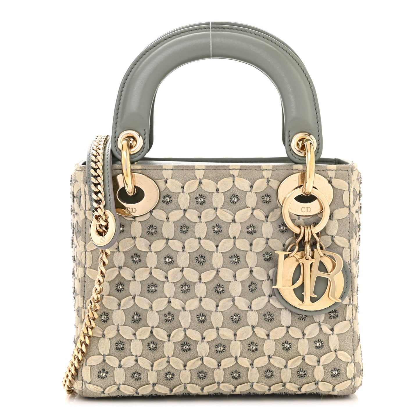 Suede Beaded Ribbon Mini Lady Dior Grey