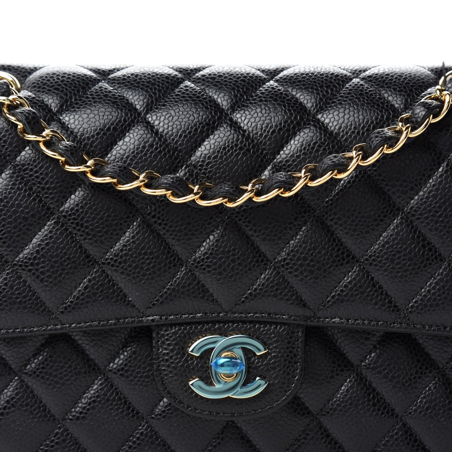 Caviar Quilted Medium Double Flap Black