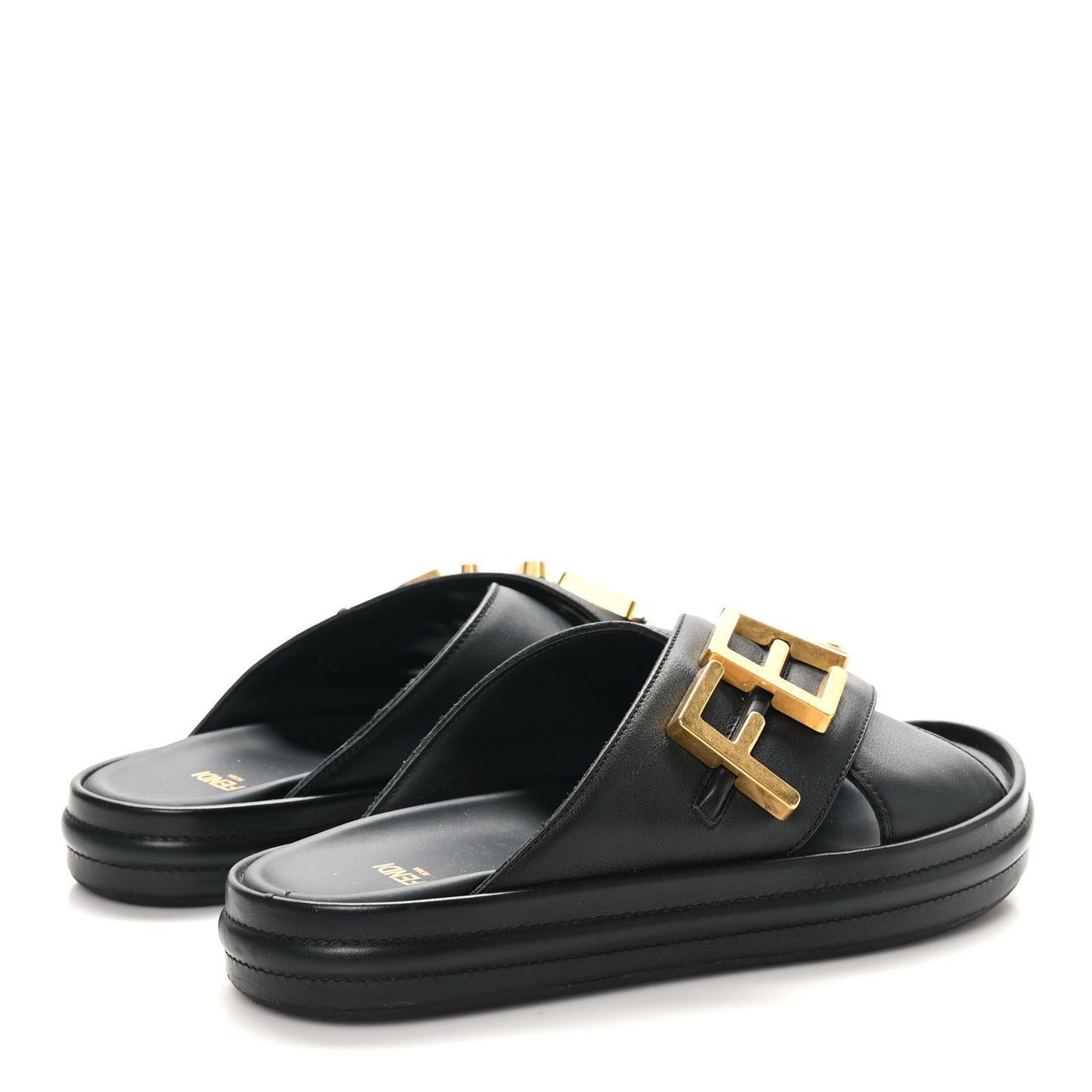 Vitello Womens Fendigraphy Slide Sandals 37 Black