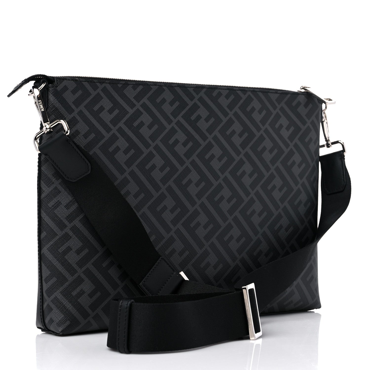 Fendi Glazed Fabric Vitello Liberty FF 1974 Diagonal Medium East West Messenger Black Sunflower 3 of 12