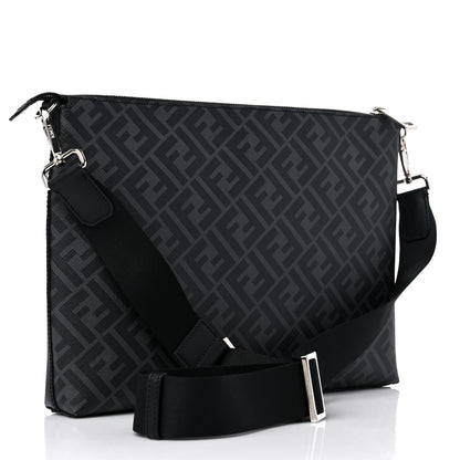 Fendi Glazed Fabric Vitello Liberty FF 1974 Diagonal Medium East West Messenger Black Sunflower 3 of 12