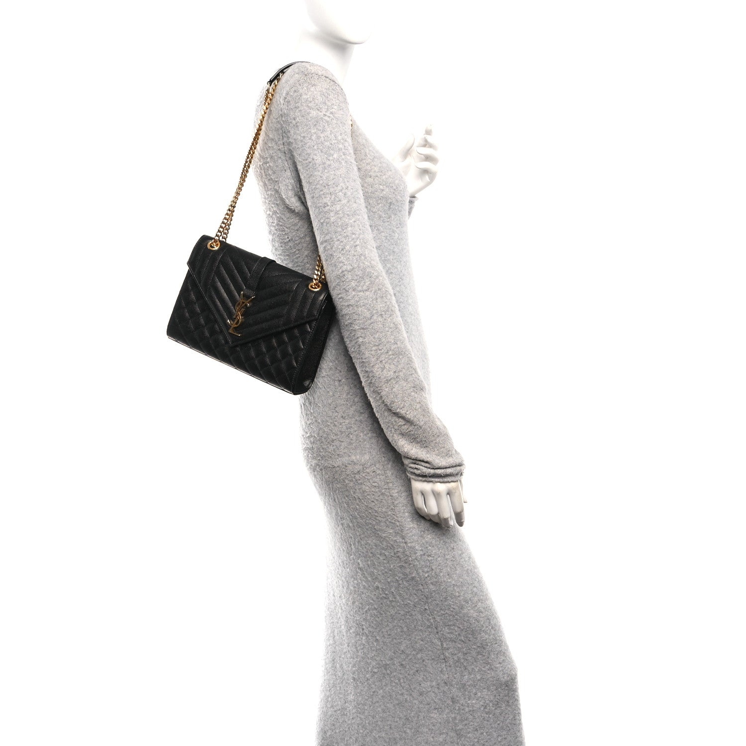 Saint Laurent Grain De Poudre Textured Mixed Matelasse Triquilt Medium Monogram Satchel Black 2 of 10