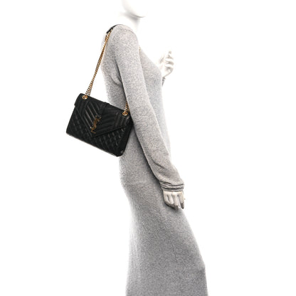 Saint Laurent Grain De Poudre Textured Mixed Matelasse Triquilt Medium Monogram Satchel Black 2 of 10