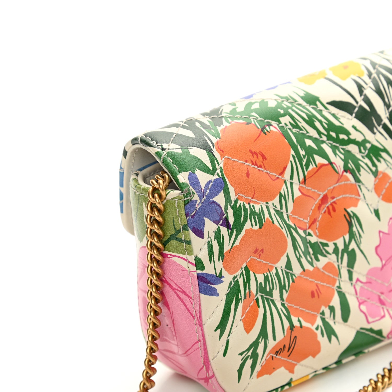 Gucci X KEN SCOTT Calfskin Matelasse Floral Print Super Mini GG Marmont Shoulder Bag Ivory Pink 12 of 13