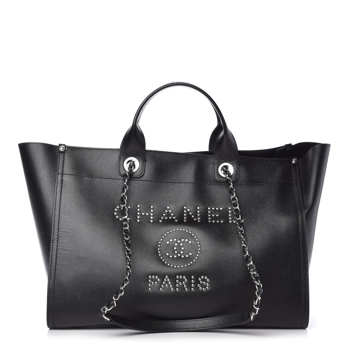 Caviar Medium Studded Deauville Tote Black