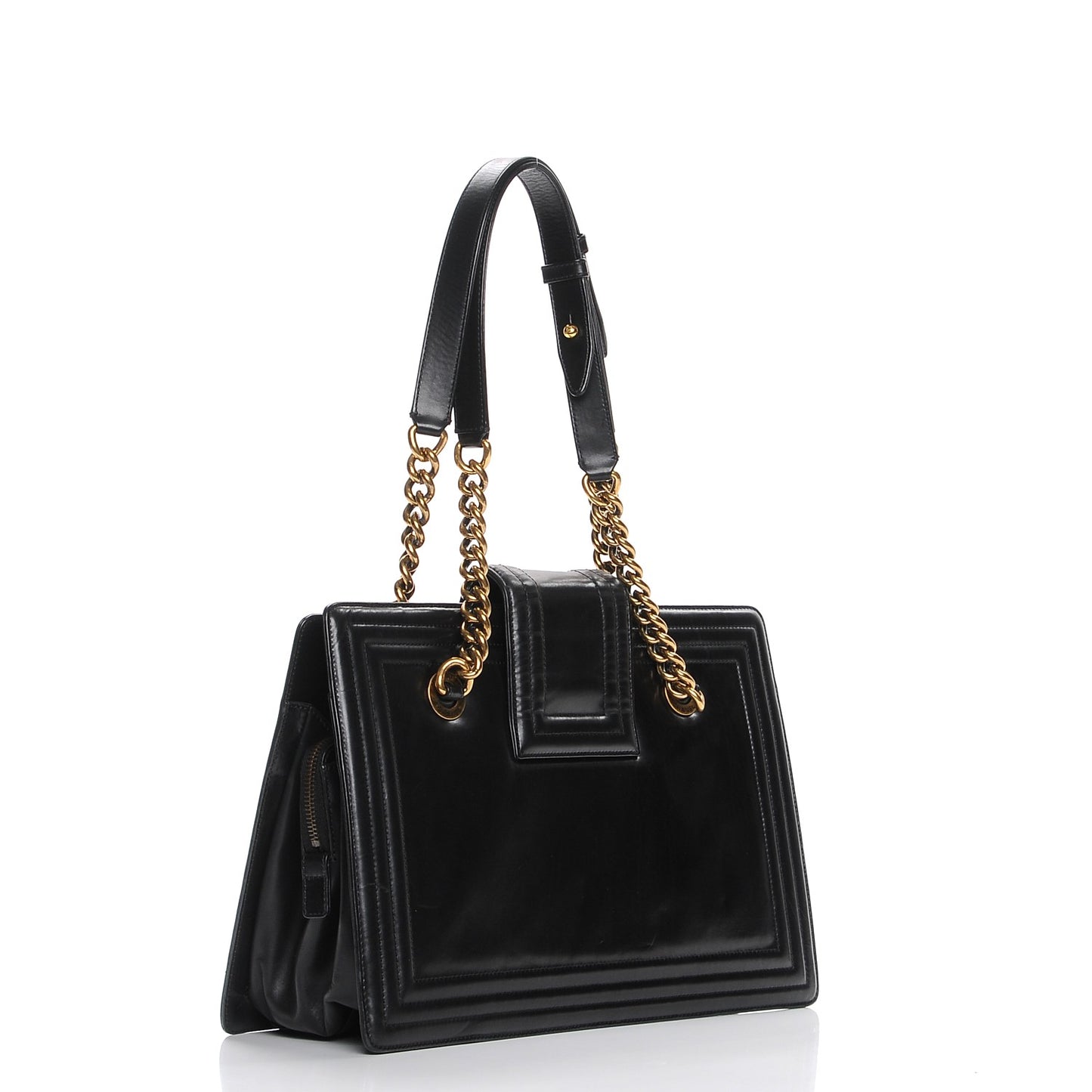 Glazed Calfskin Boy Tote Black