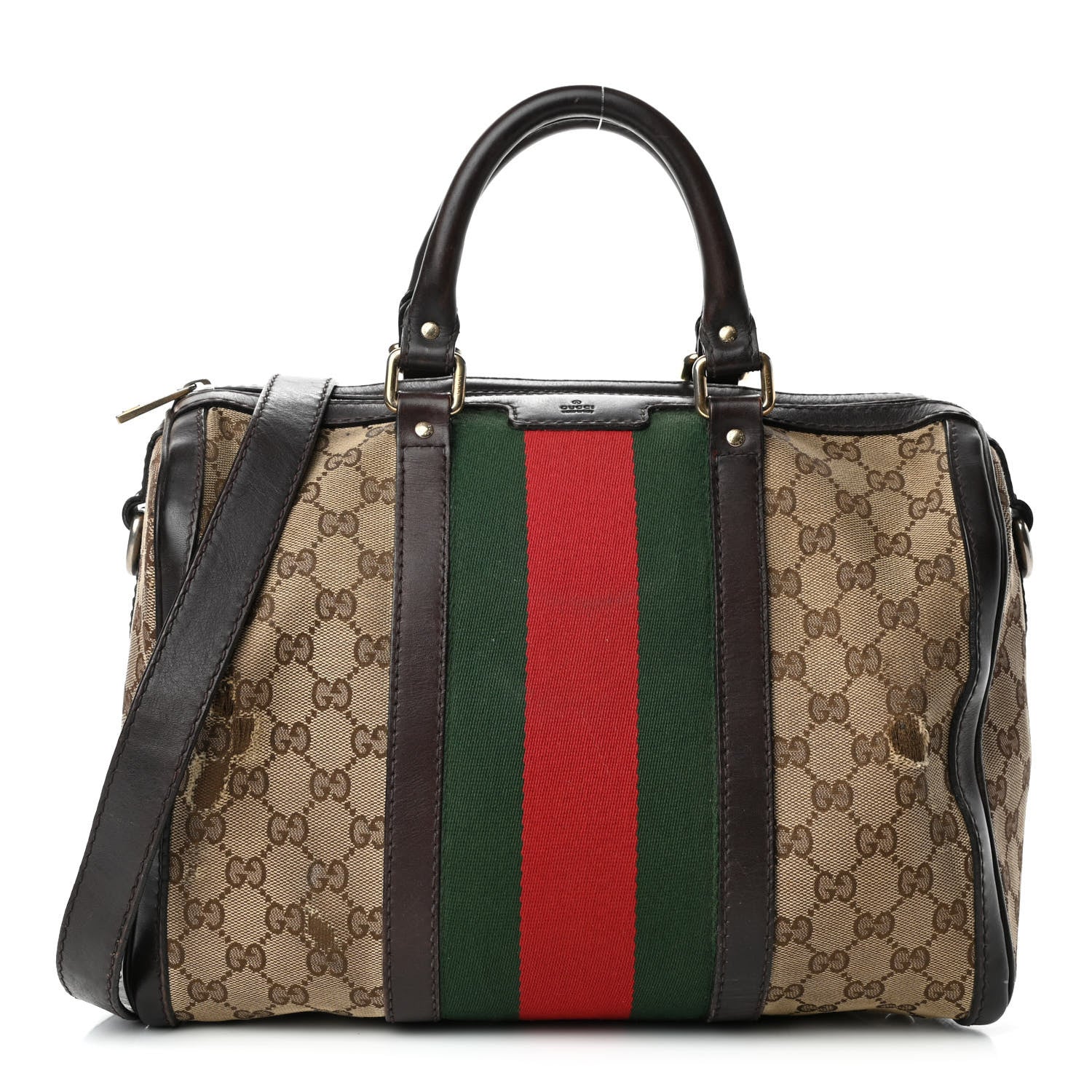 Gucci Monogram Vintage Web Medium Boston Dark Brown 1 of 4
