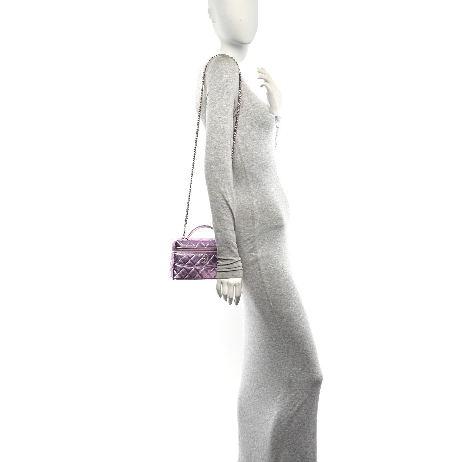 Chanel Metallic Calfskin Quilted Slim Vanity With Chain Pink 2 of 11