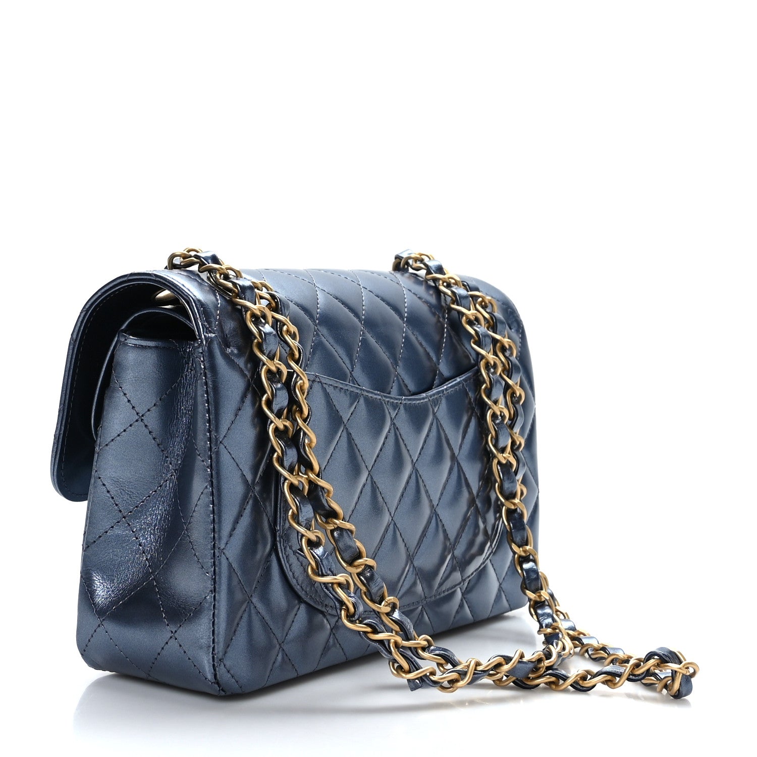 Chanel Metallic Lambskin Quilted Small Double Flap Blue 3 of 9