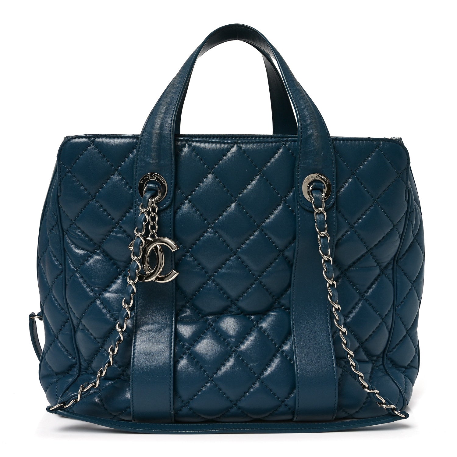 Chanel Lambskin Quilted Easy Carry Shopping Tote Blue 1 of 10