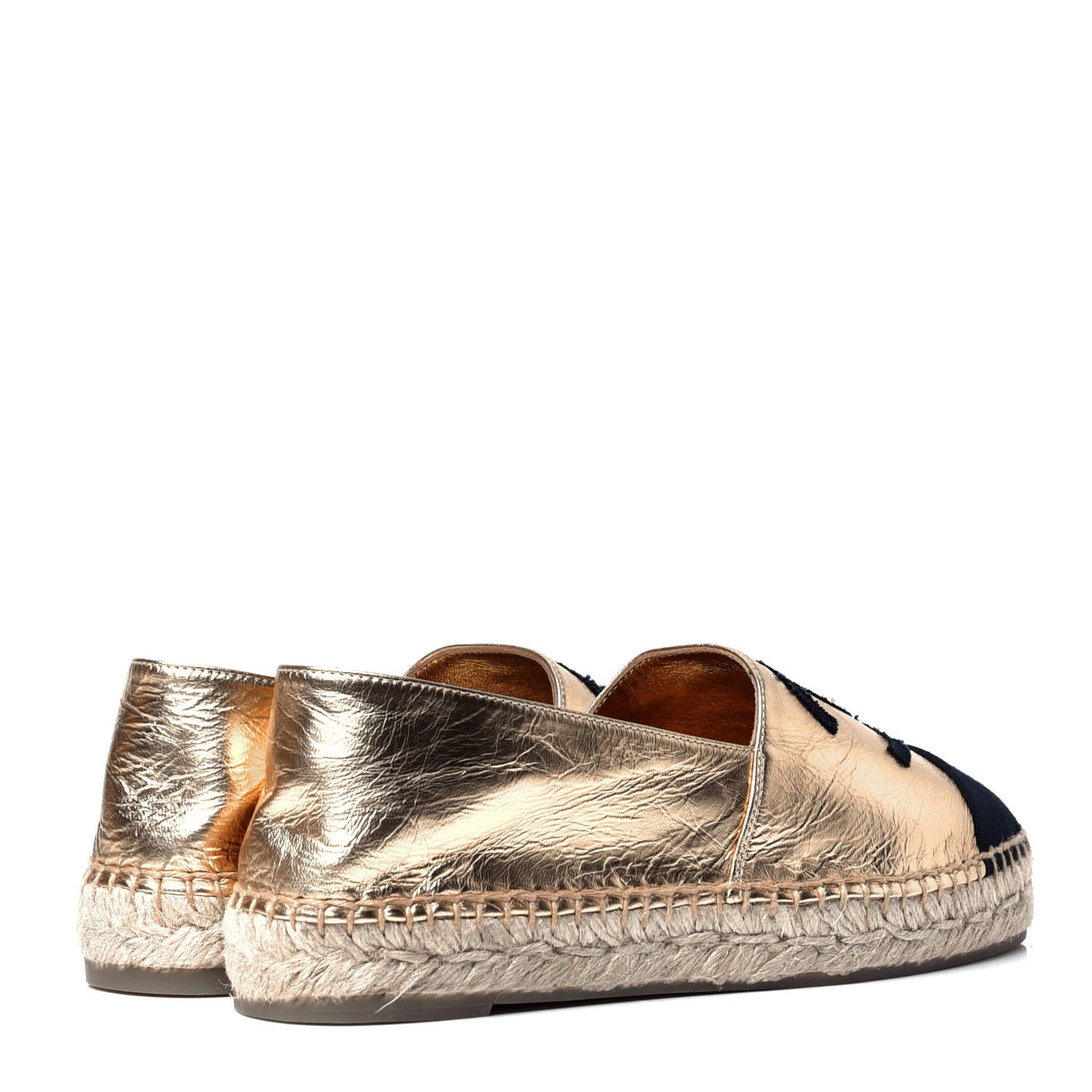 Metallic Lambskin Grosgrain CC Espadrilles 37 Gold Black