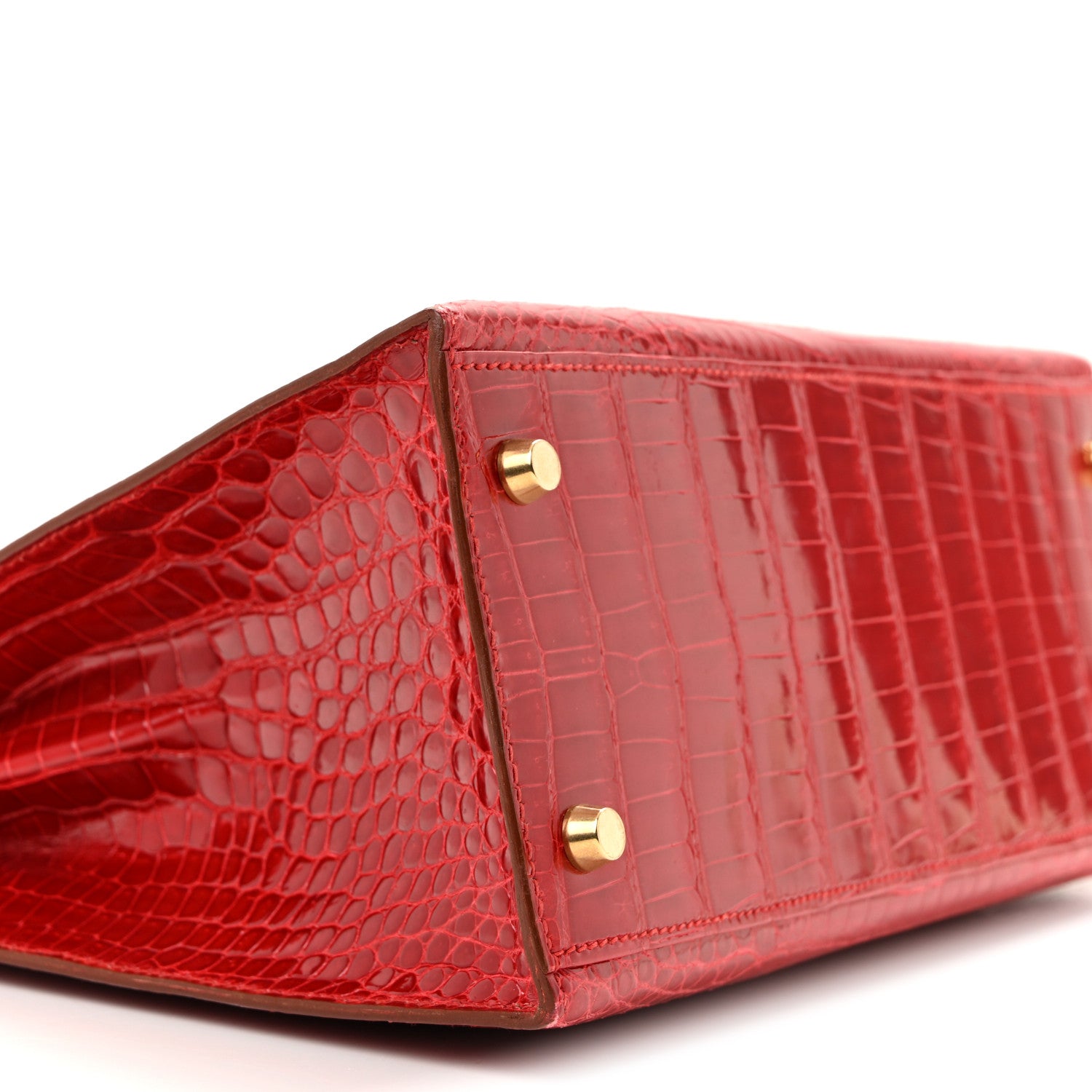 Hermes Shiny Porosus Crocodile Kelly Sellier 28 Rouge Vif 9 of 17
