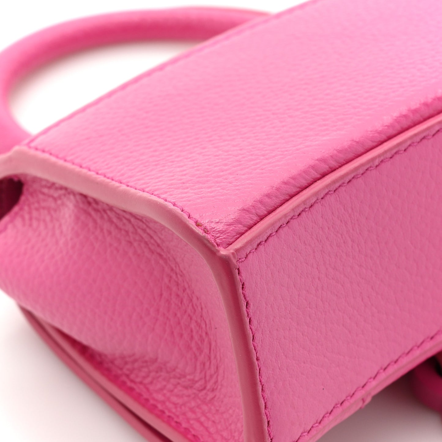 Grained Calfskin Tonal B Hourglass Top Handle Bag Mini Fuchsia