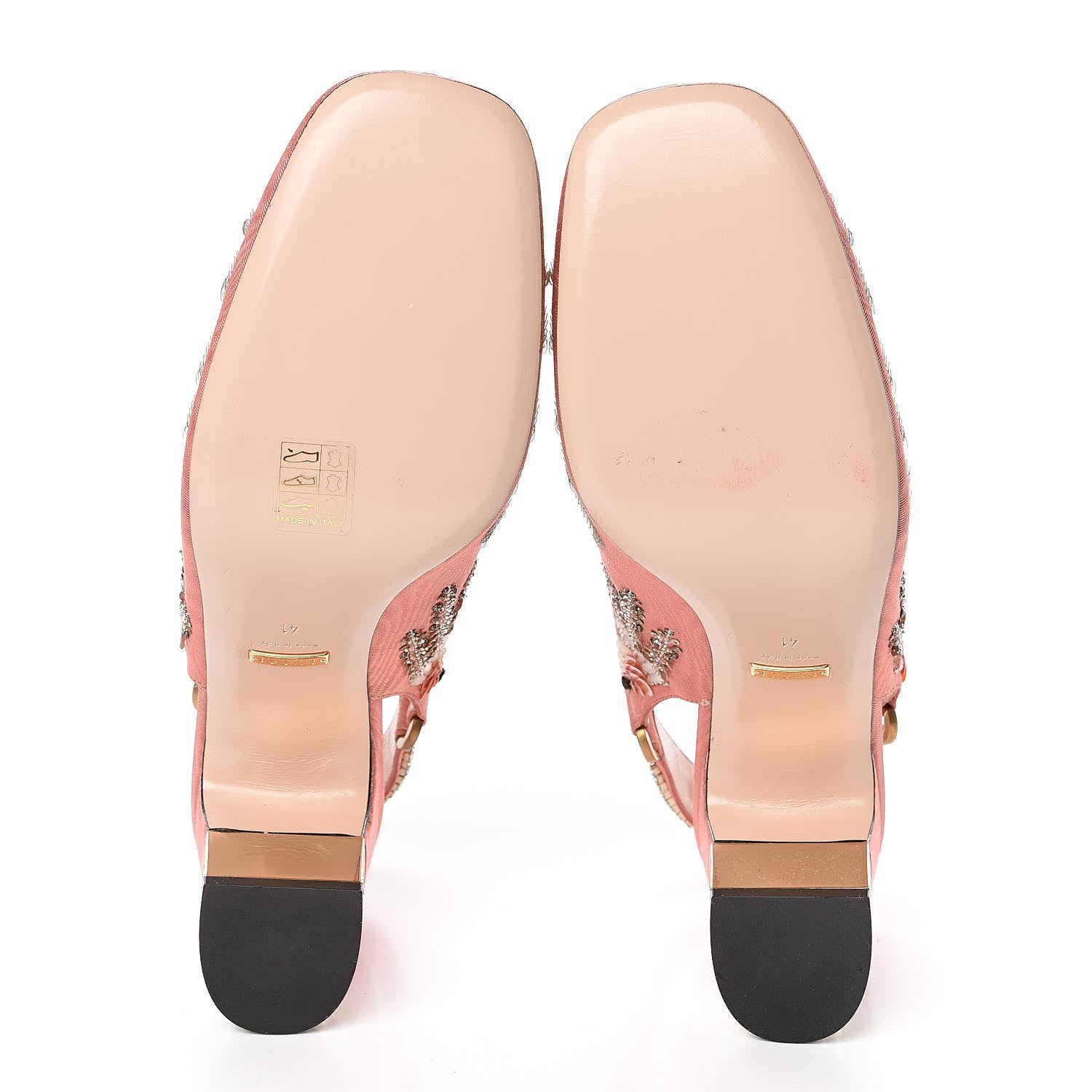Gucci Moire Fabric Eyes Crystal Square G Madelyn Slingbacks 41 New Blush 5 of 10