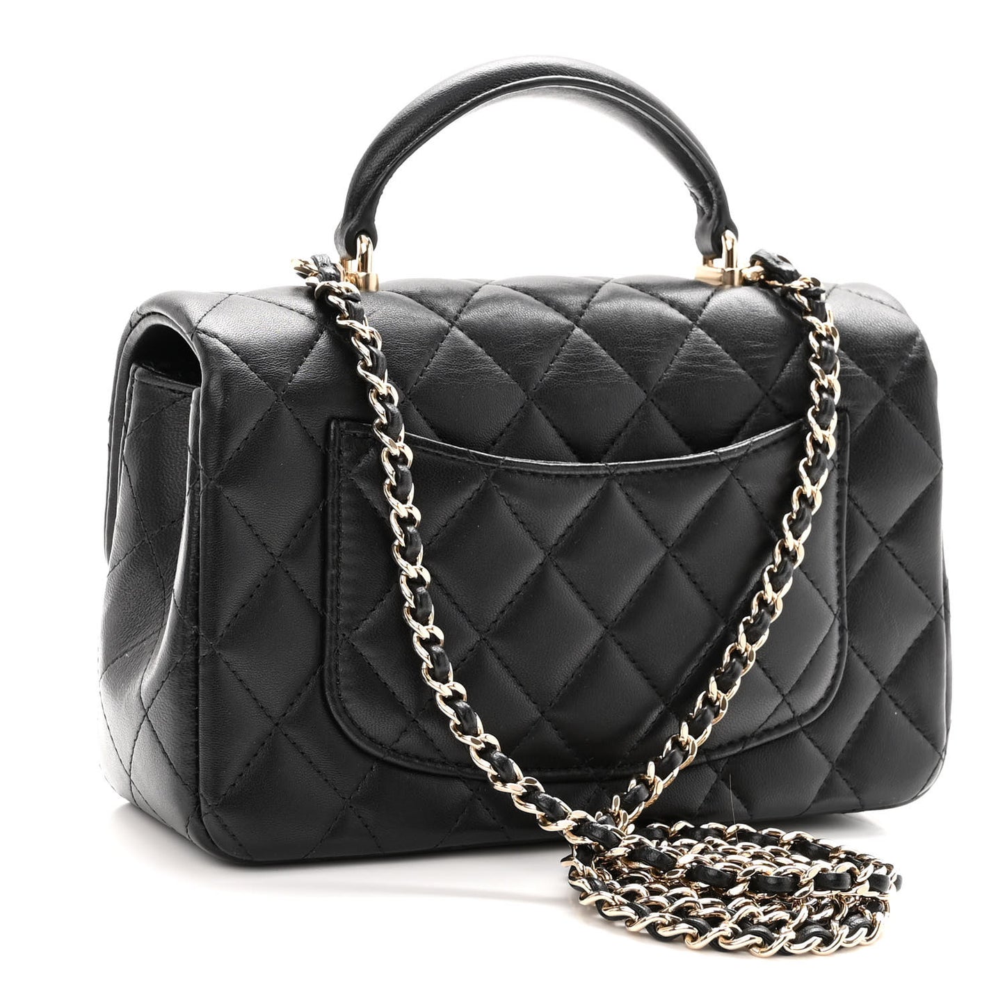 Lambskin Quilted Mini Top Handle Rectangular Flap Black