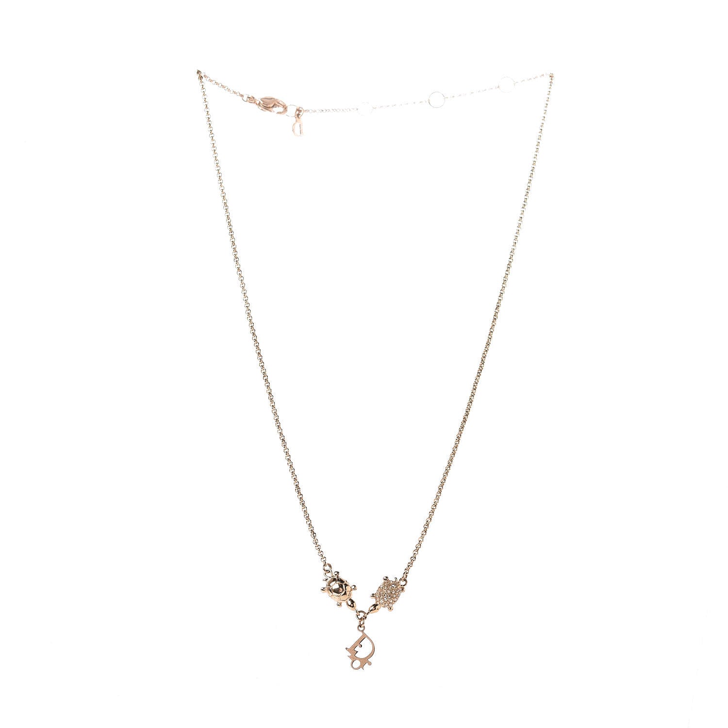 Christian Dior Metal Crystal Turtles Necklace Gold 3 of 4