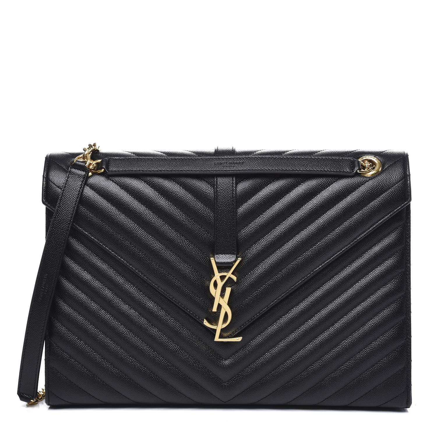 Saint Laurent Grain De Poudre Matelasse Chevron Large Monogram Satchel Black 1 of 9