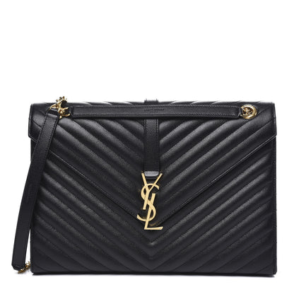 Saint Laurent Grain De Poudre Matelasse Chevron Large Monogram Satchel Black 1 of 9