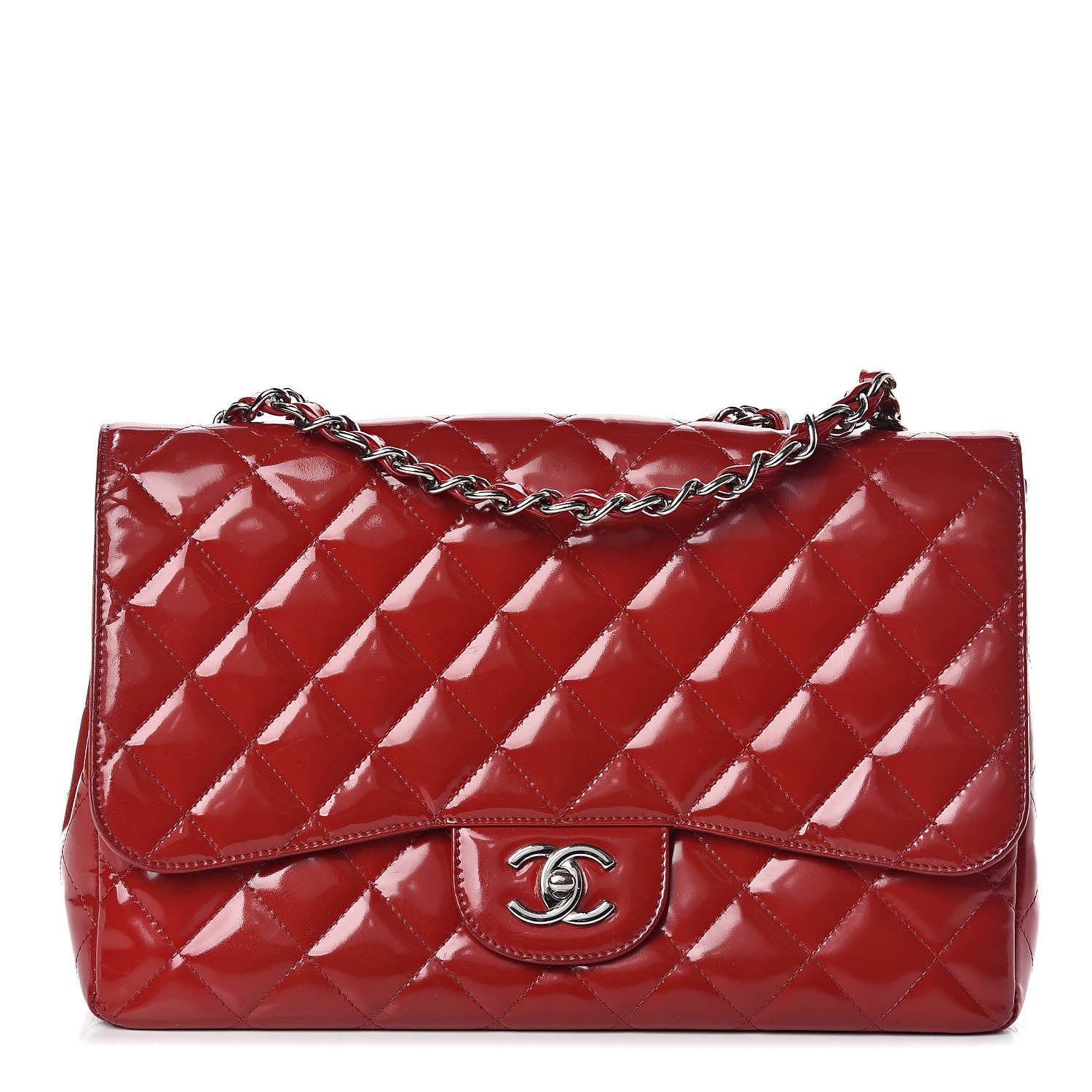 Chanel Patent Quilted Jumbo Single Flap Red 1 of 31